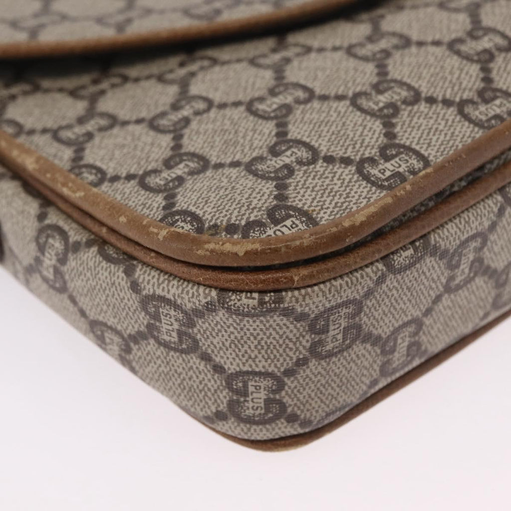 GUCCI GG Plus Supreme Shoulder Bag PVC Beige Gold Auth 207802