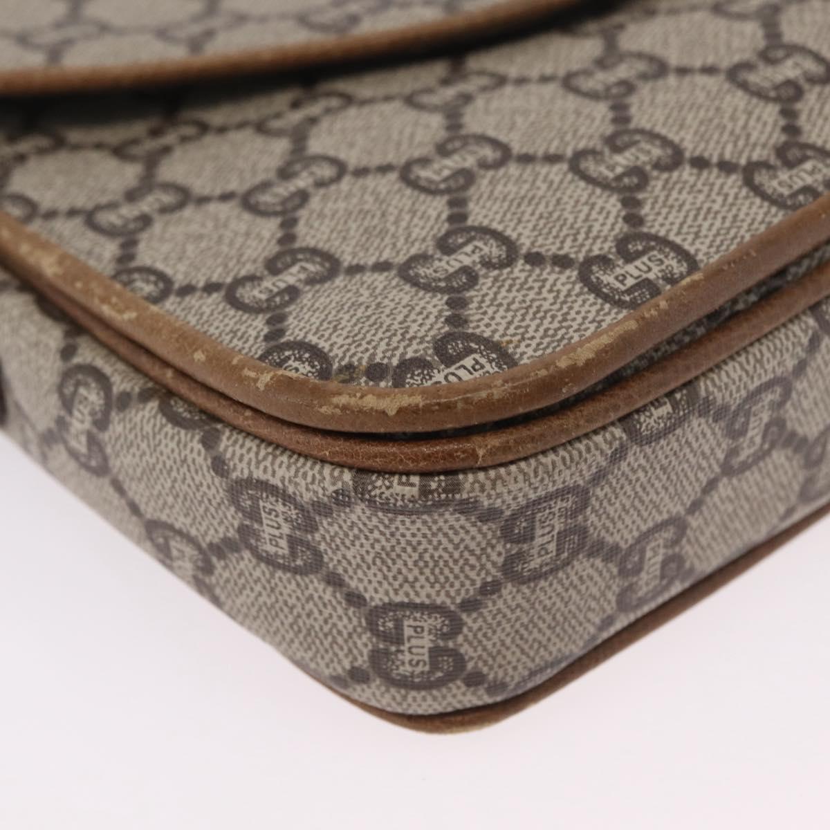 GUCCI GG Plus Supreme Shoulder Bag PVC Beige Gold Auth 207802