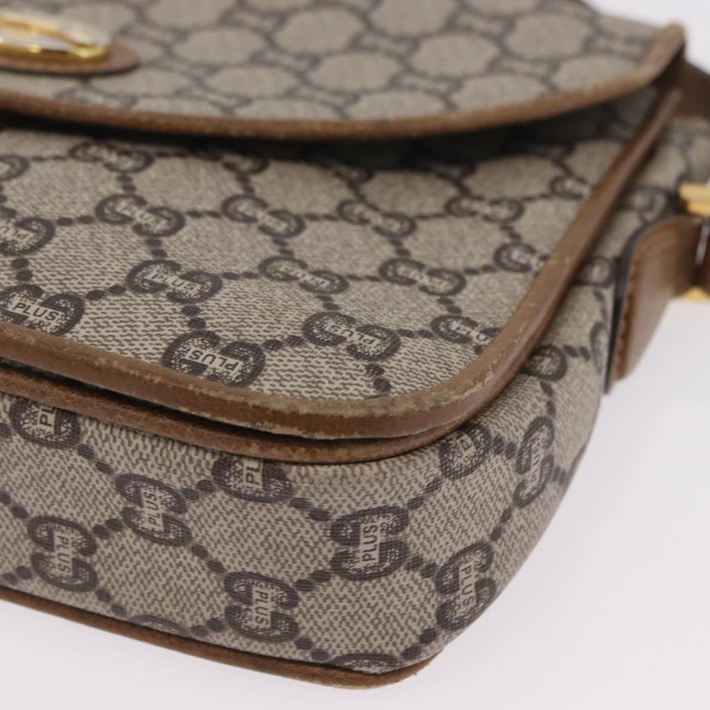 GUCCI GG Plus Supreme Shoulder Bag PVC Beige Gold Auth 207802