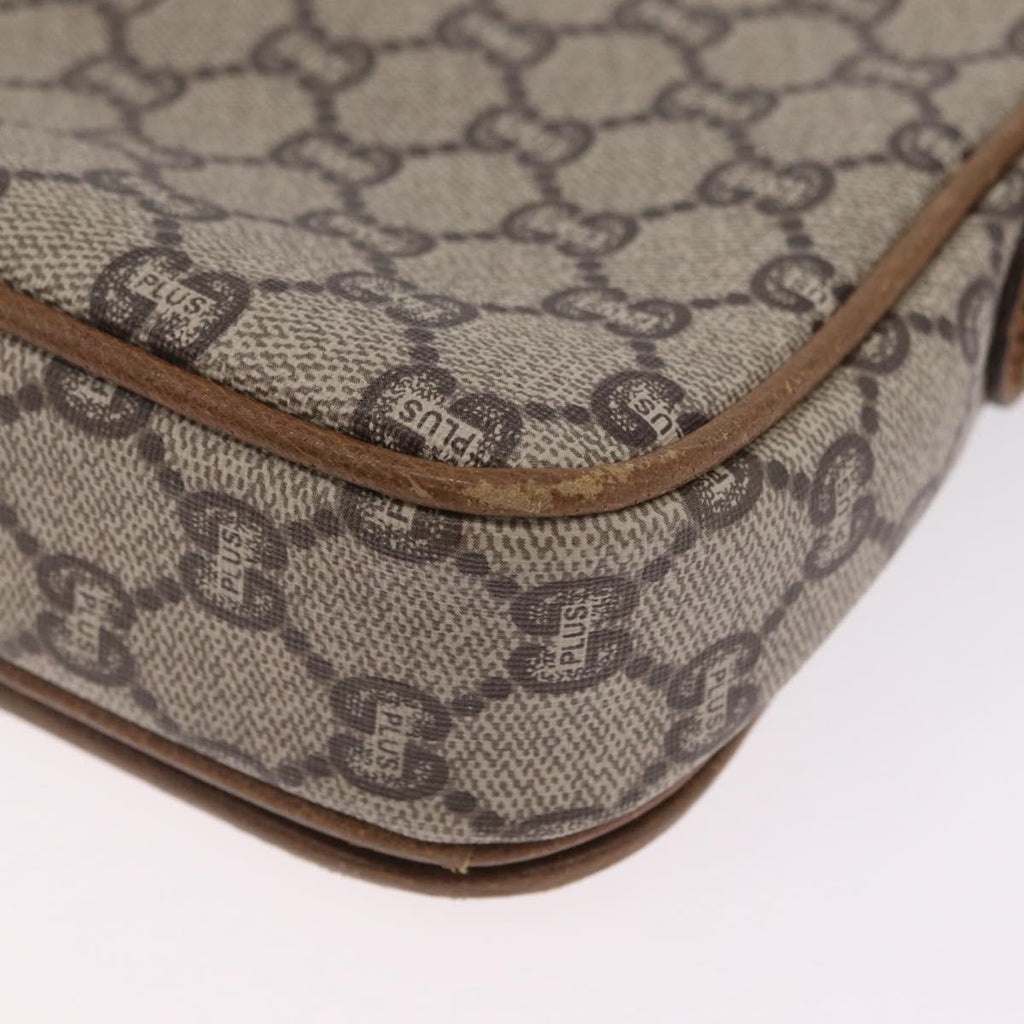 GUCCI GG Plus Supreme Shoulder Bag PVC Beige Gold Auth 207802