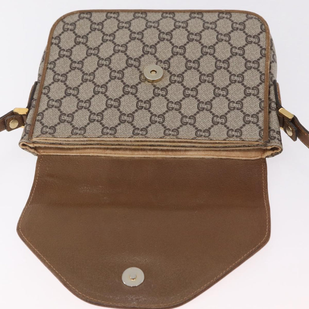 GUCCI GG Plus Supreme Shoulder Bag PVC Beige Gold Auth 207802
