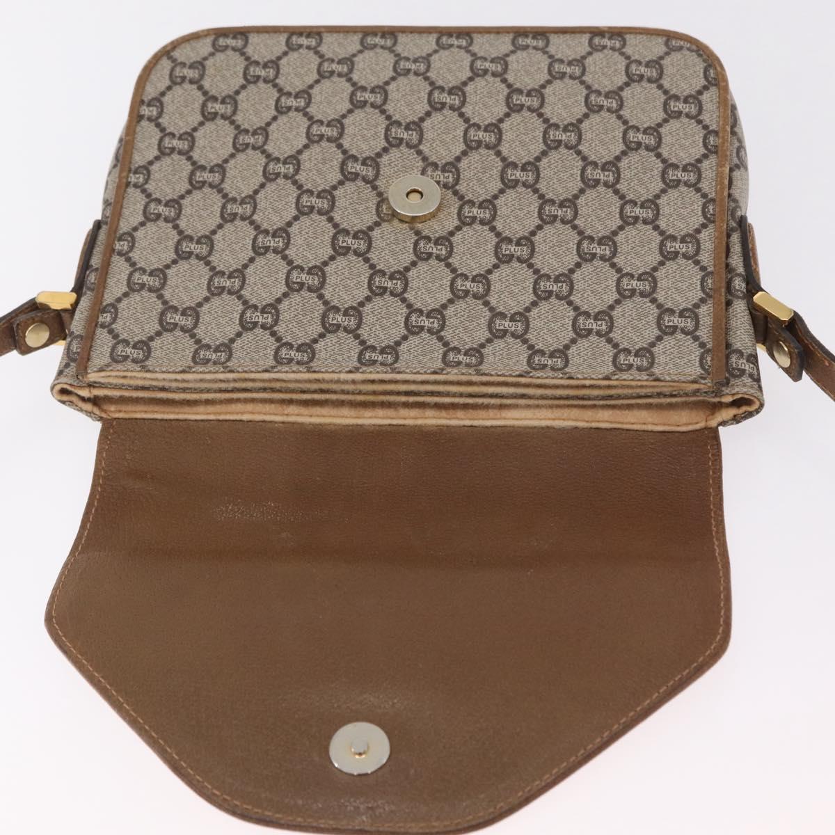 GUCCI GG Plus Supreme Shoulder Bag PVC Beige Gold Auth 207802