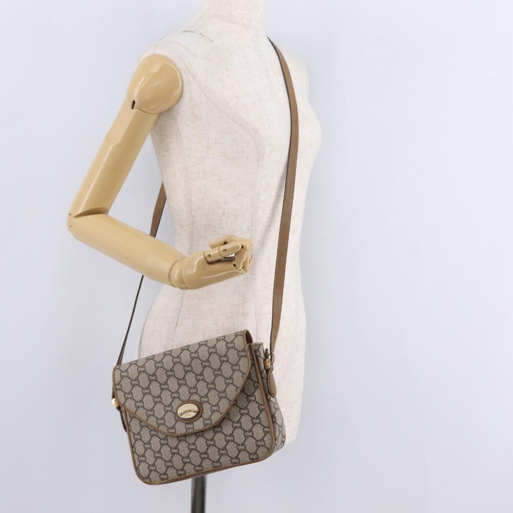 GUCCI GG Plus Supreme Shoulder Bag PVC Beige Gold Auth 207802