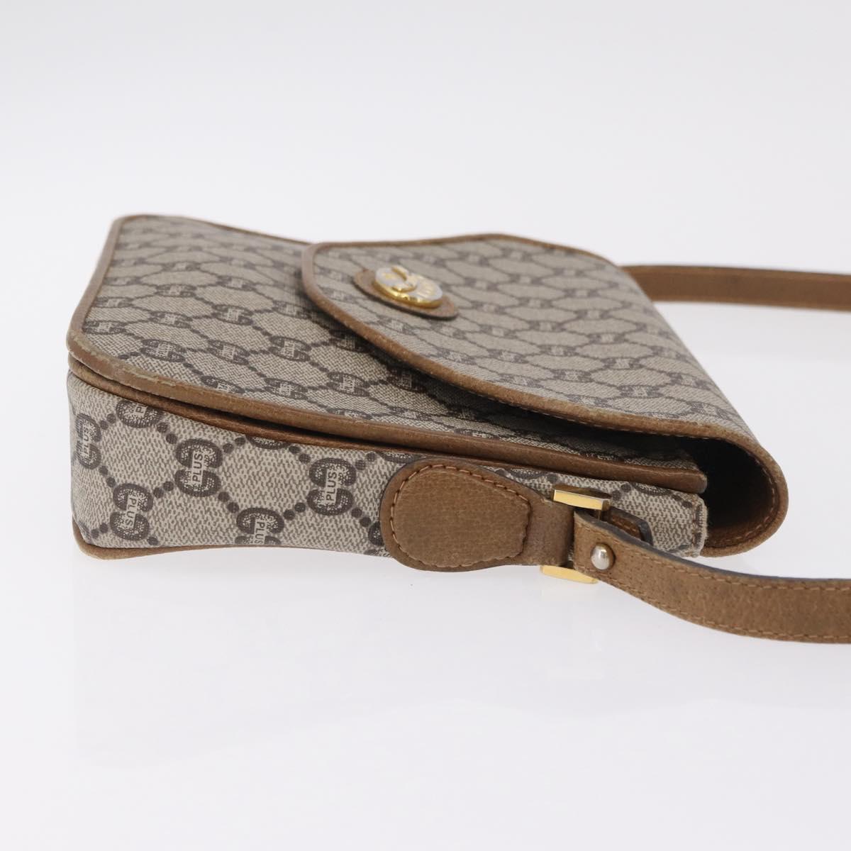GUCCI GG Plus Supreme Shoulder Bag PVC Beige Gold Auth 207802