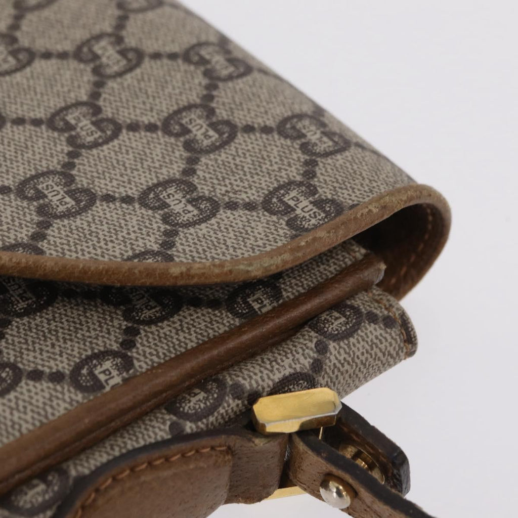 GUCCI GG Plus Supreme Shoulder Bag PVC Beige Gold Auth 207802