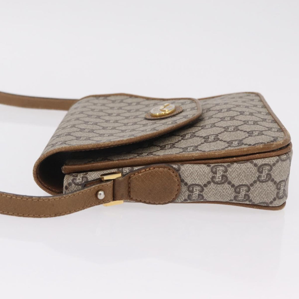 GUCCI GG Plus Supreme Shoulder Bag PVC Beige Gold Auth 207802