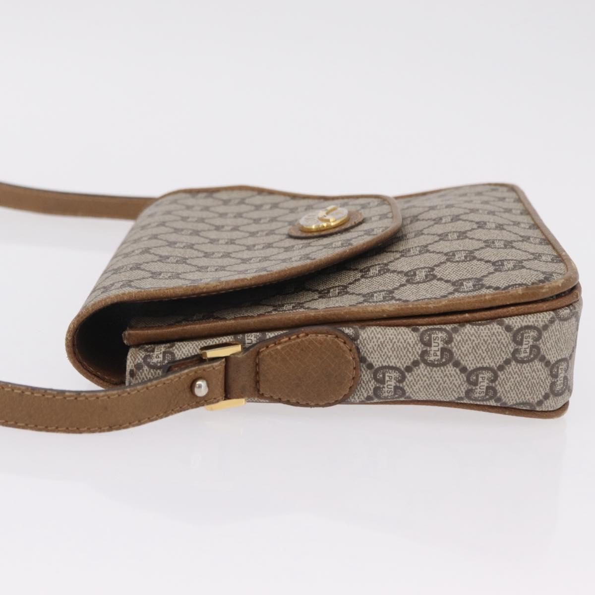 GUCCI GG Plus Supreme Shoulder Bag PVC Beige Gold Auth 207802