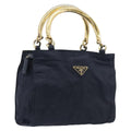 PRADA Metal Handle Hand Bag Nylon Navy Gold Auth 207805A