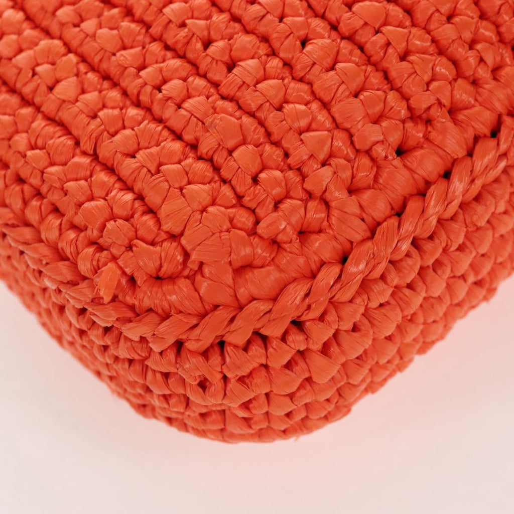 PRADA Shoulder Pouch Raffia 2way Orange Silver Auth 207829M