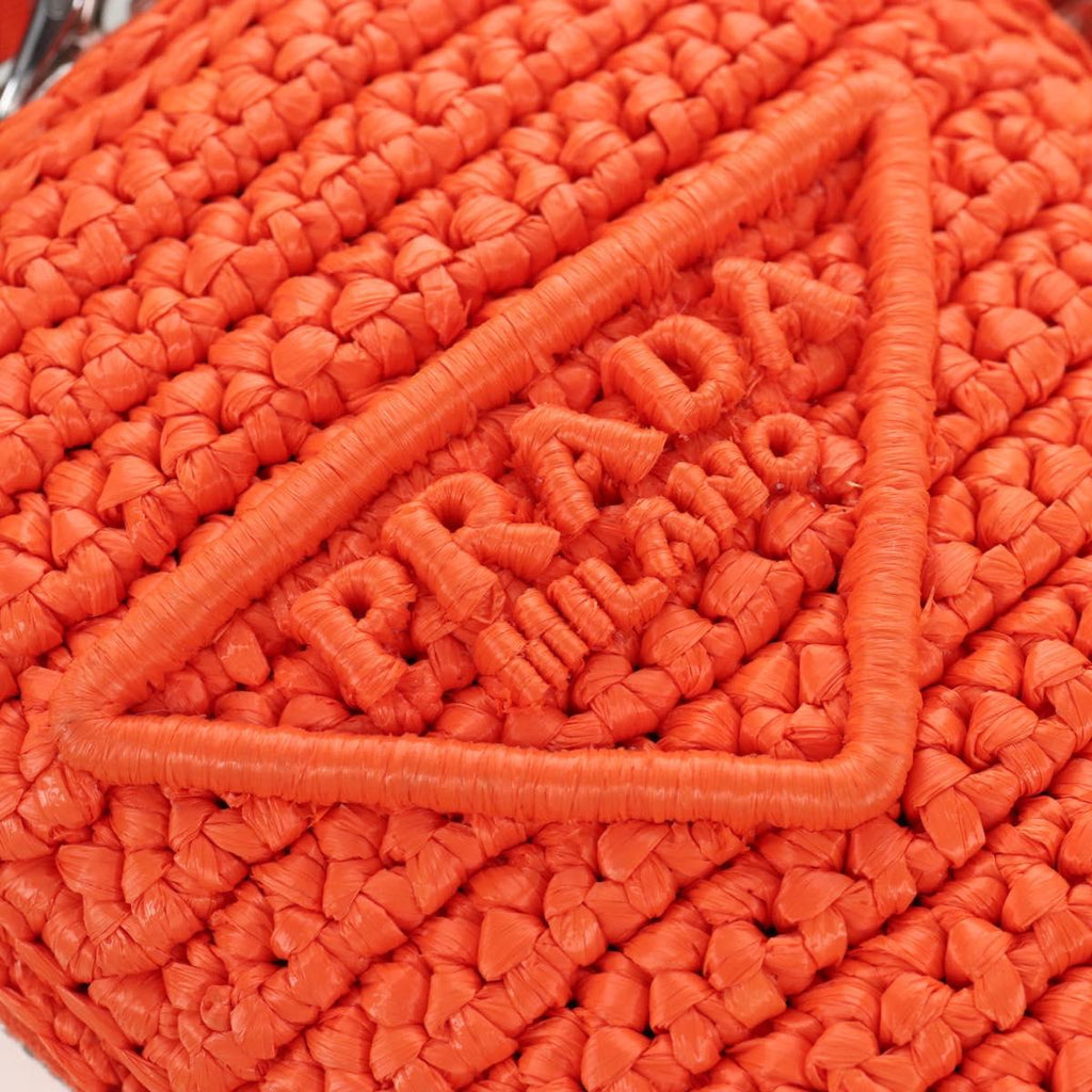 PRADA Shoulder Pouch Raffia 2way Orange Silver Auth 207829M