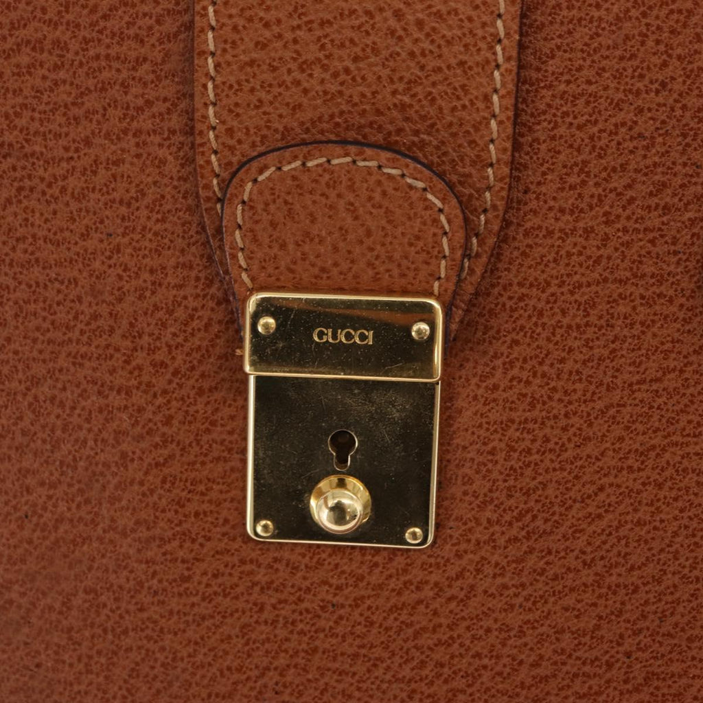 GUCCI Business Bag Leather Brown Gold Auth 207834