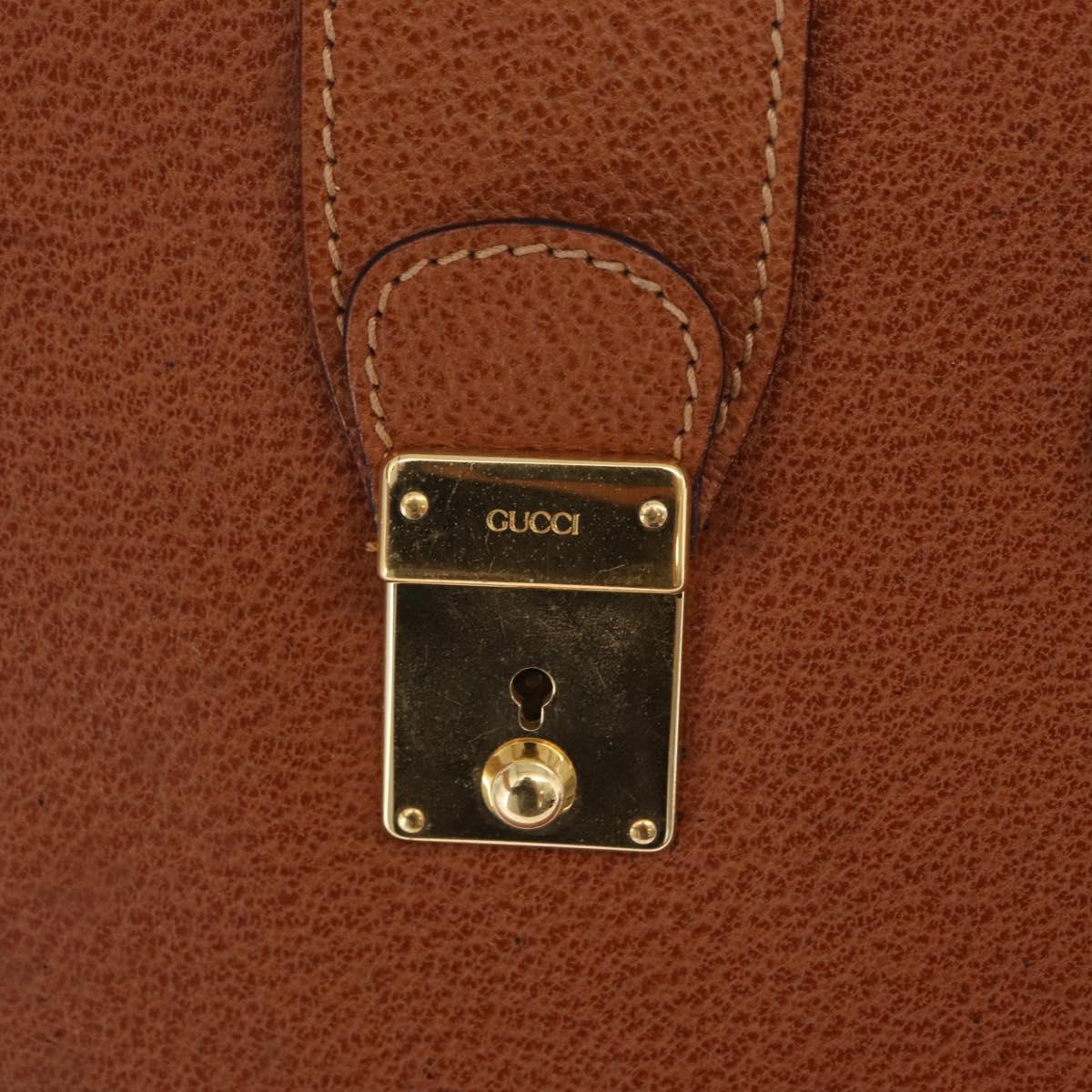 GUCCI Business Bag Leather Brown Gold Auth 207834