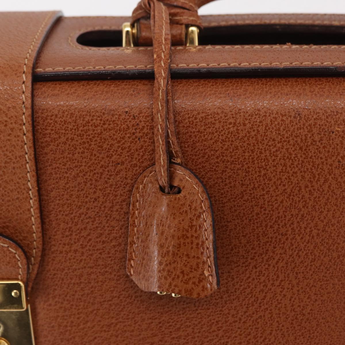 GUCCI Business Bag Leather Brown Gold Auth 207834