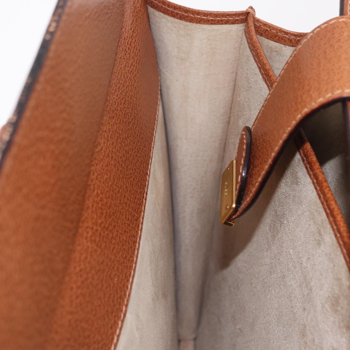GUCCI Business Bag Leather Brown Gold Auth 207834