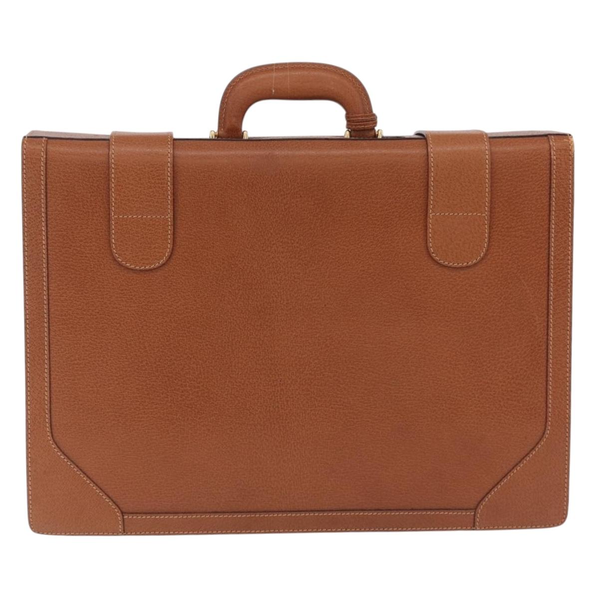 GUCCI Business Bag Leather Brown Gold Auth 207834