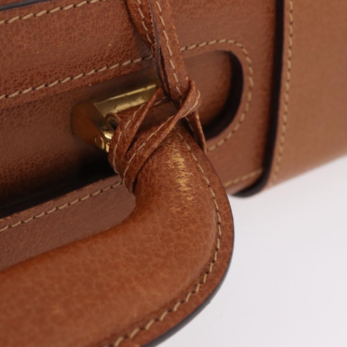 GUCCI Business Bag Leather Brown Gold Auth 207834