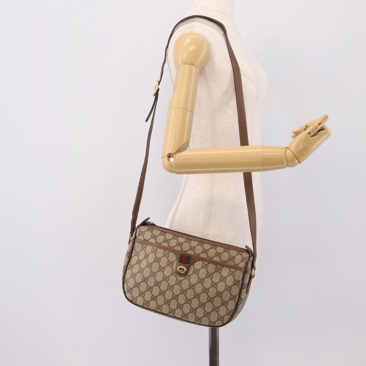 GUCCI GG Supreme Web Sherry Line Bag PVC Beige Gold 89 02 077 Auth 207845