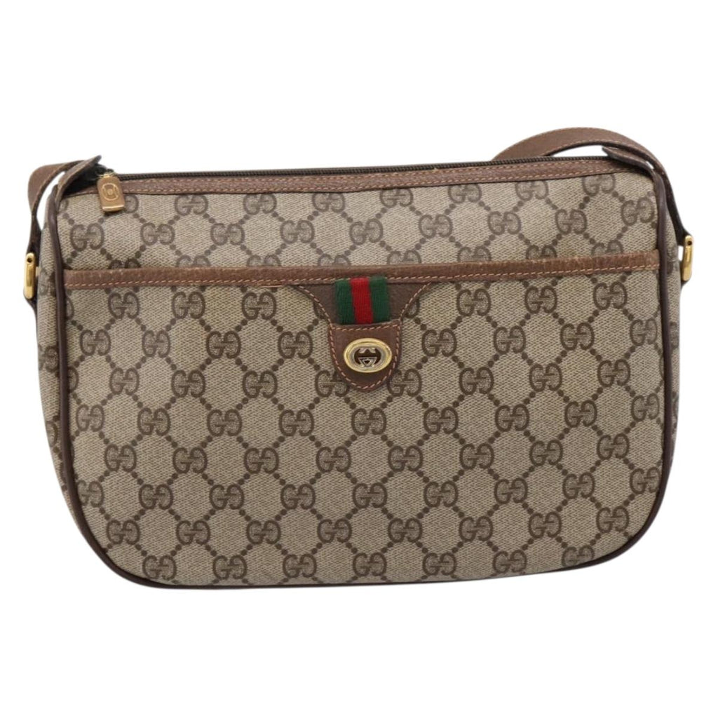 GUCCI GG Supreme Web Sherry Line Bag PVC Beige Gold 89 02 077 Auth 207845