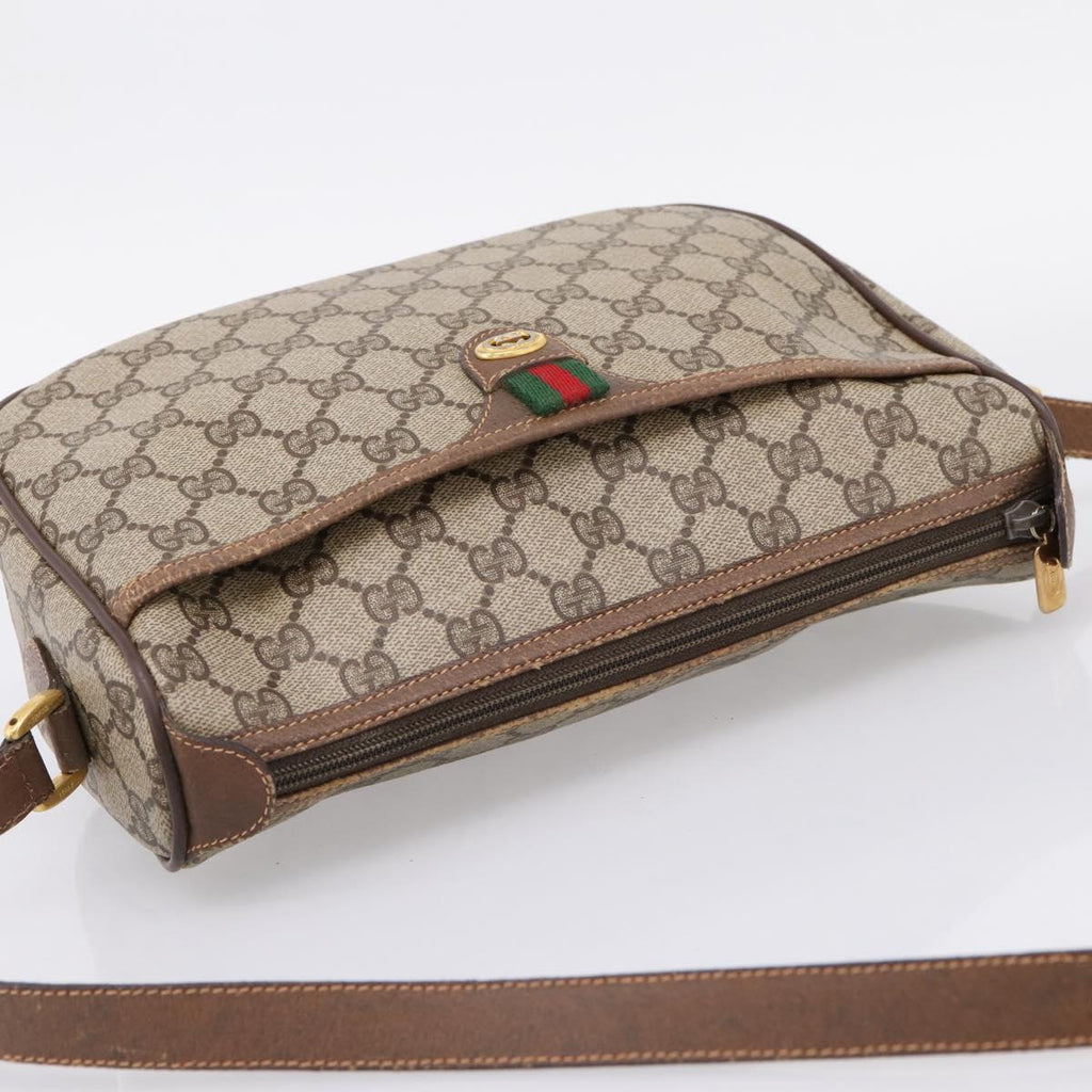 GUCCI GG Supreme Web Sherry Line Bag PVC Beige Gold 89 02 077 Auth 207845