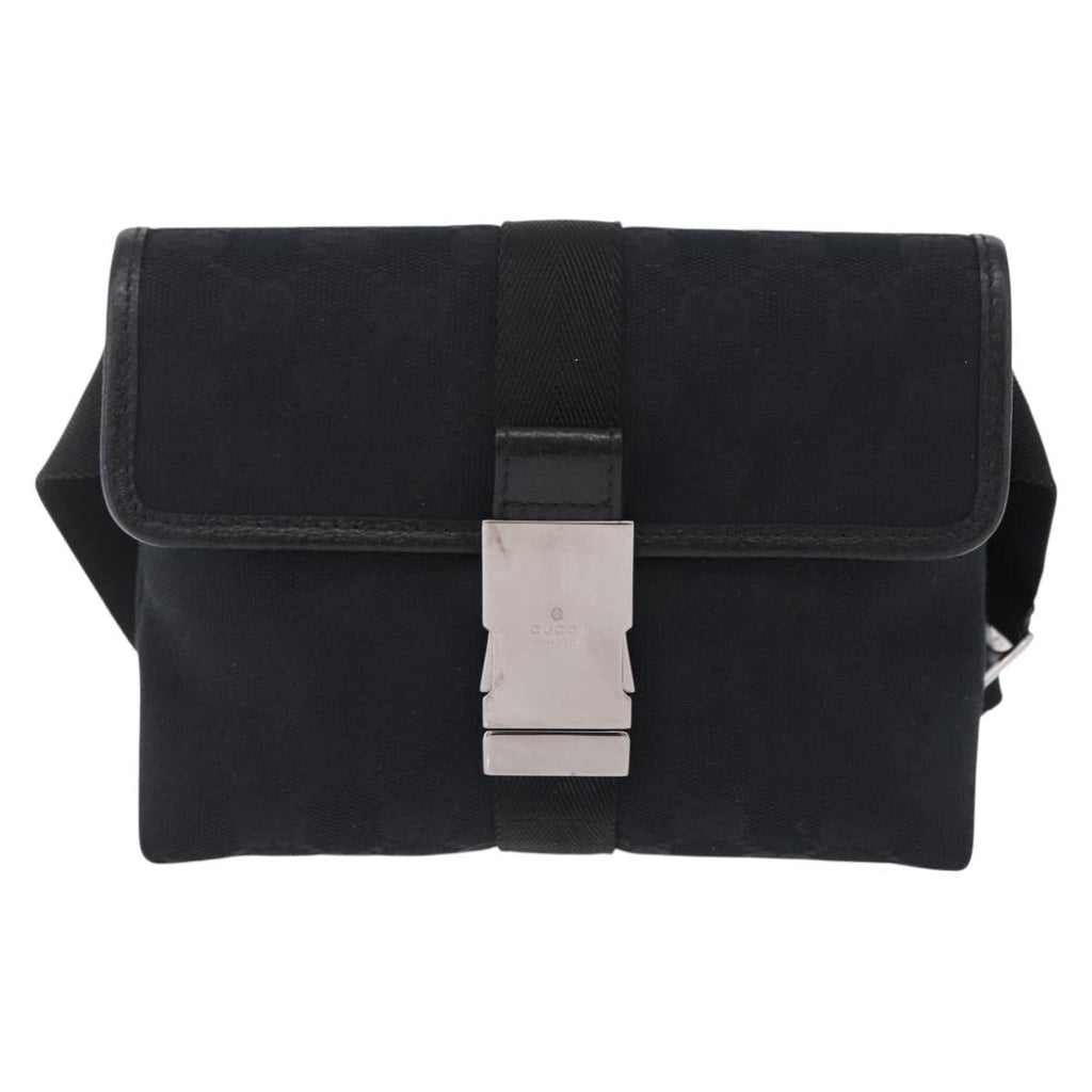 GUCCI GG Canvas Waist Bag Black Silver 131236 Auth 207862V