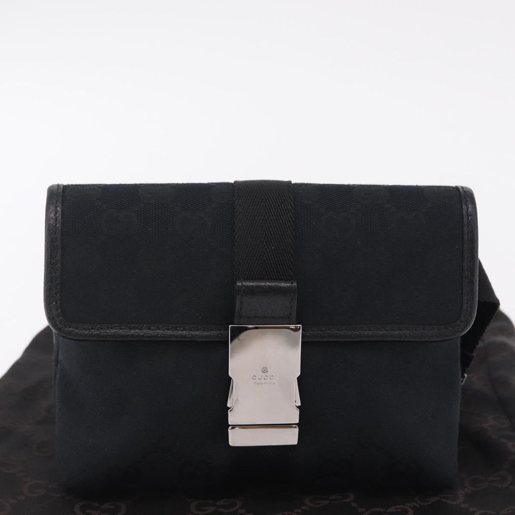 GUCCI GG Canvas Waist Bag Black Silver 131236 Auth 207862V