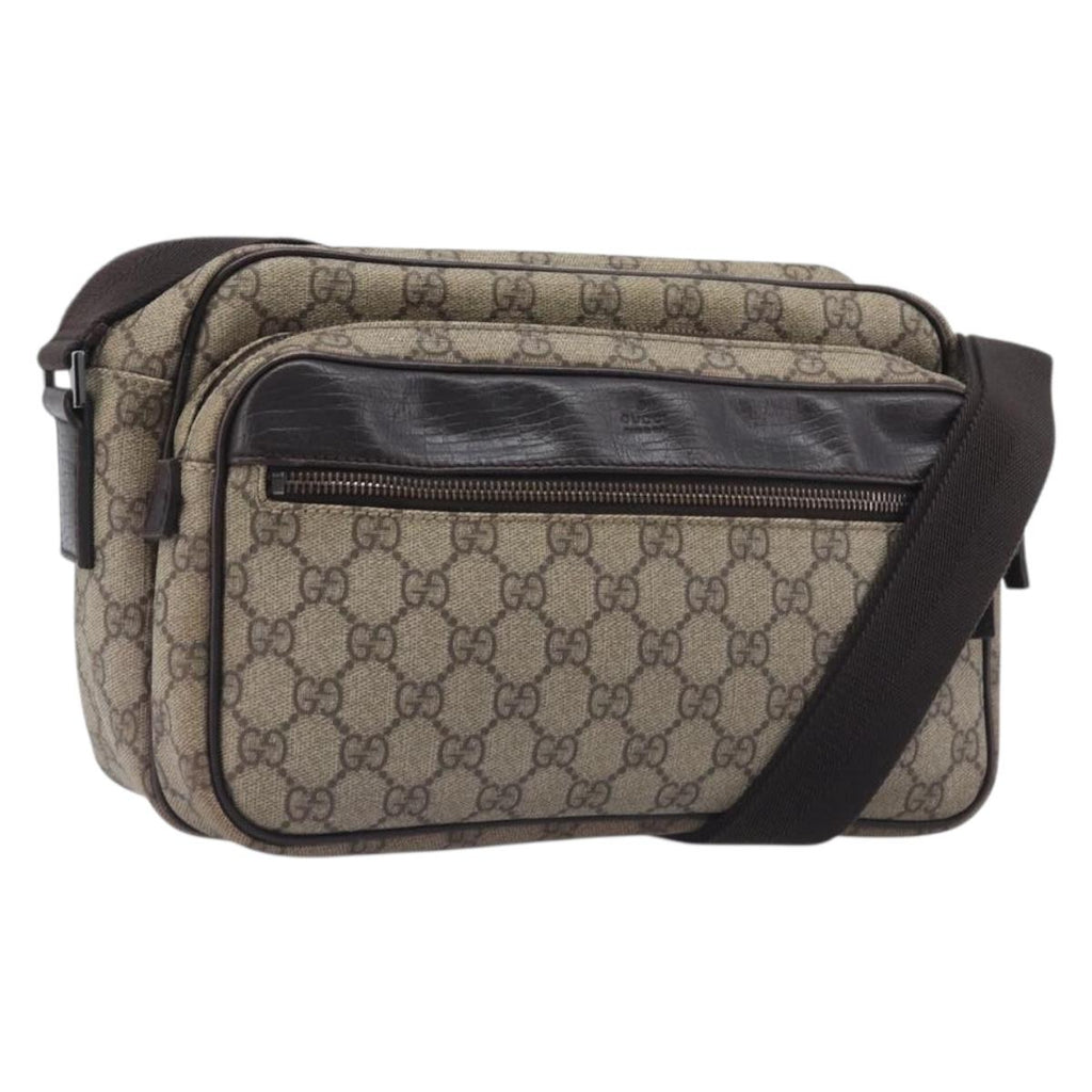 GUCCI GG Supreme Shoulder Bag PVC Beige Silver 114531 Auth 207872