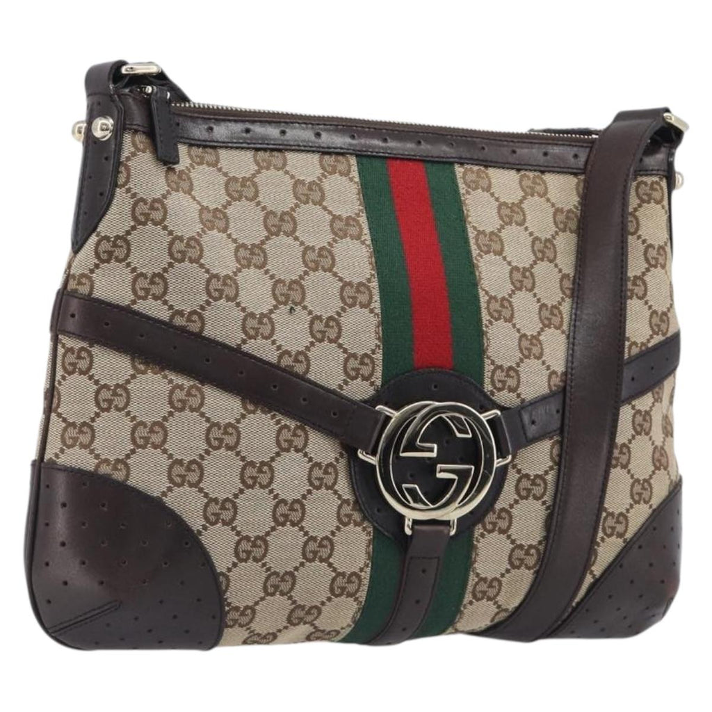 GUCCI GG Canvas Web Sherry Line Interlocking G Shoulder Bag 131033 Auth 207927A