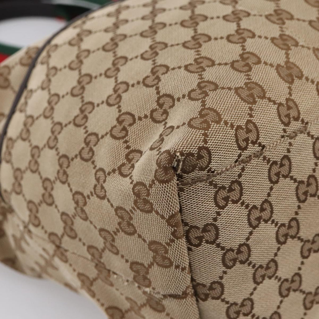 GUCCI GG Canvas Web Sherry Line Tote Bag Beige 155524 Auth 208012