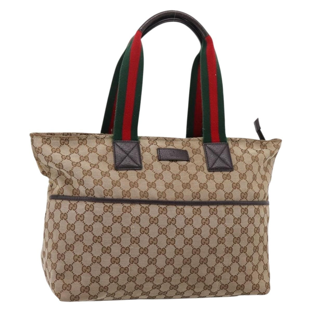 GUCCI GG Canvas Web Sherry Line Tote Bag Beige 155524 Auth 208012
