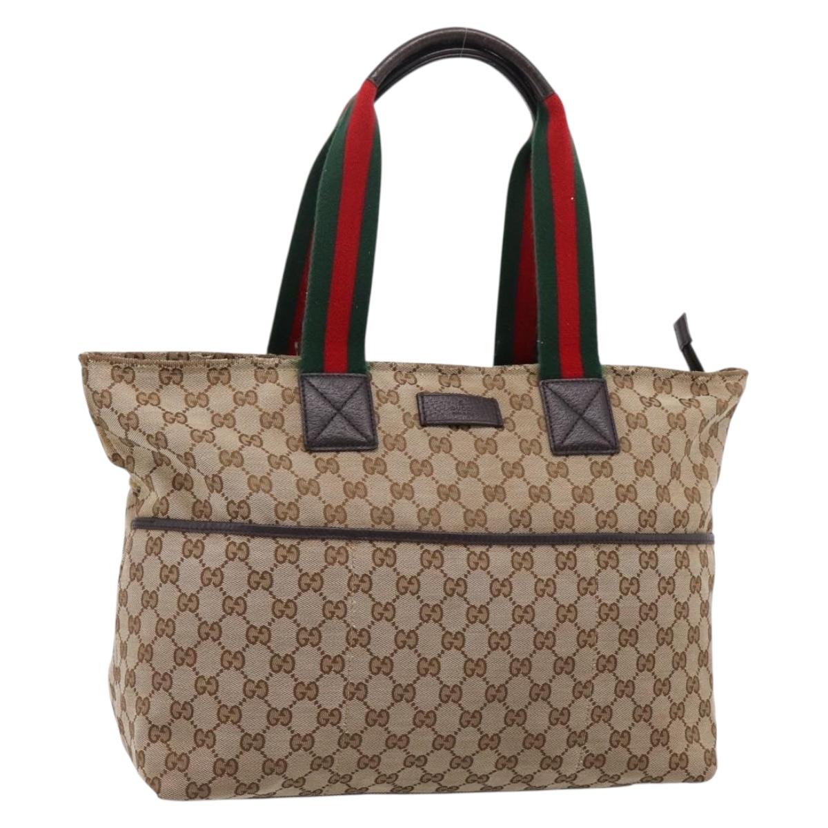 GUCCI GG Canvas Web Sherry Line Tote Bag Beige 155524 Auth 208012