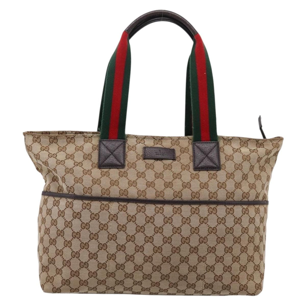 GUCCI GG Canvas Web Sherry Line Tote Bag Beige 155524 Auth 208012
