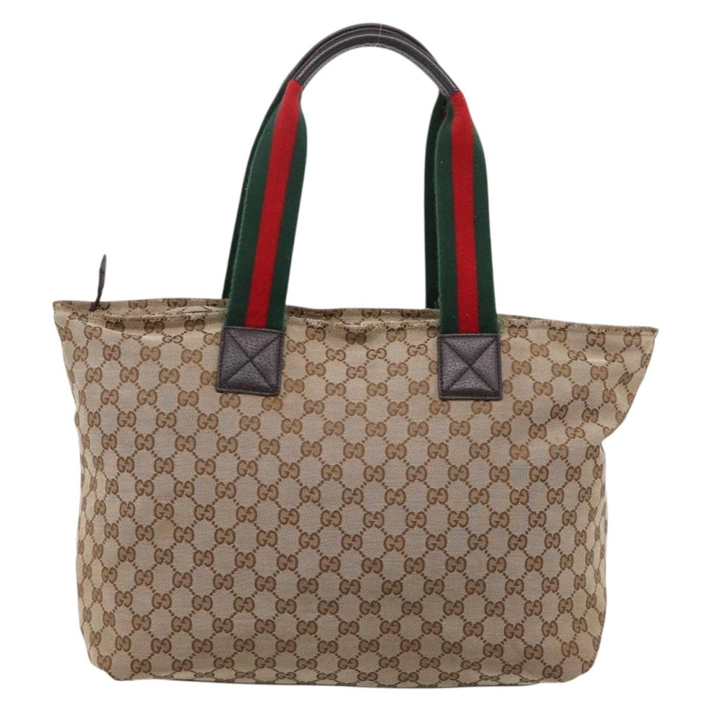 GUCCI GG Canvas Web Sherry Line Tote Bag Beige 155524 Auth 208012
