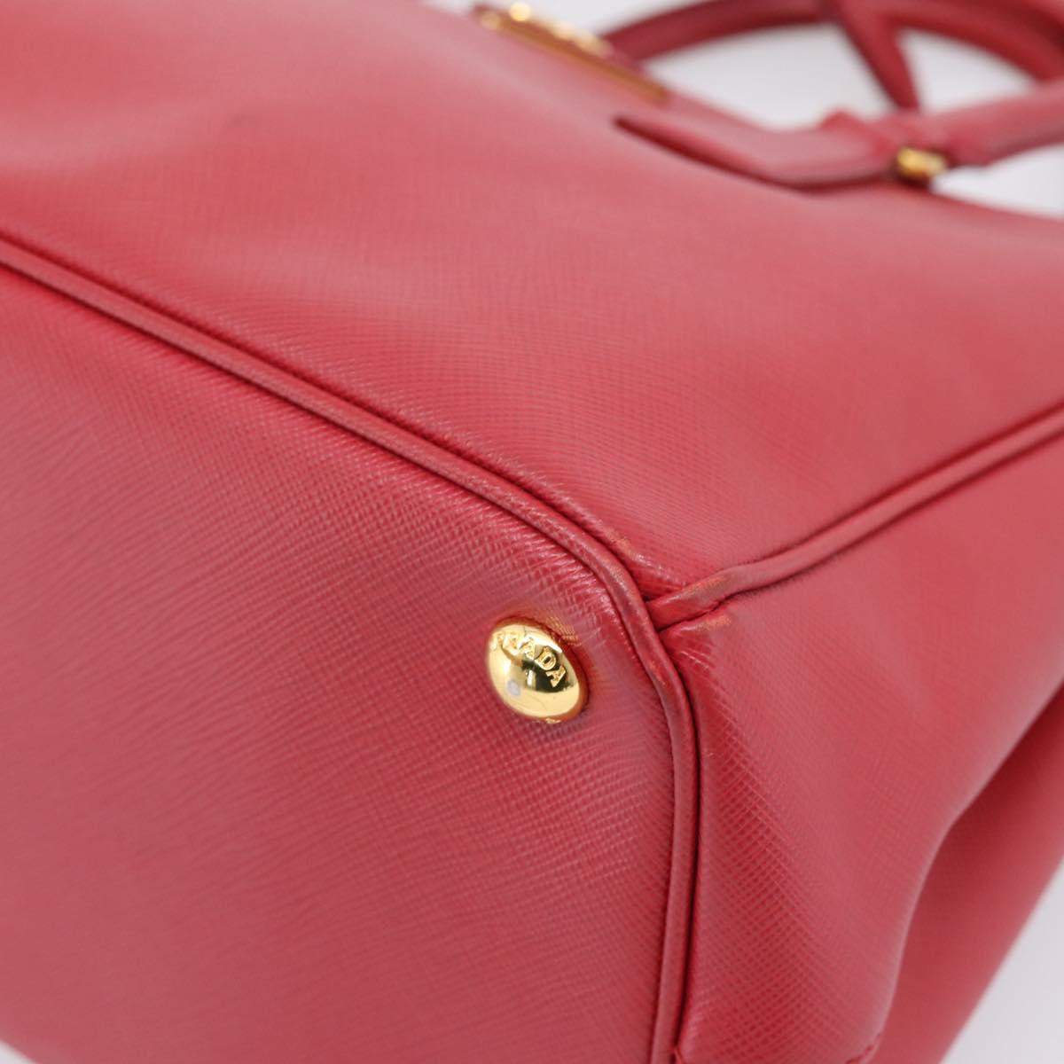 PRADA Galleria Hand Bag Saffiano 2way Red Gold Auth 208039