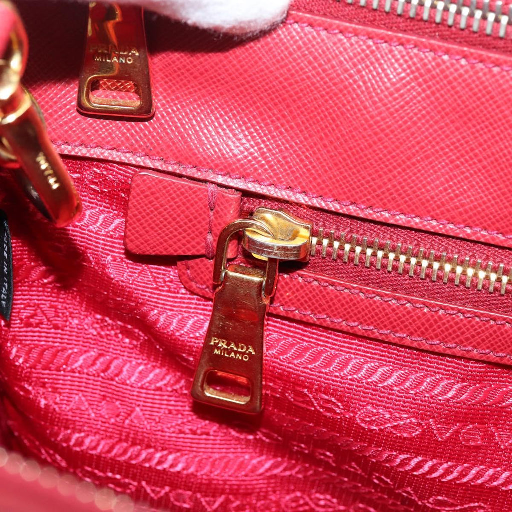 PRADA Galleria Hand Bag Saffiano 2way Red Gold Auth 208039