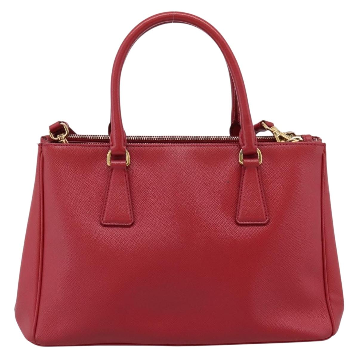 PRADA Galleria Hand Bag Saffiano 2way Red Gold Auth 208039