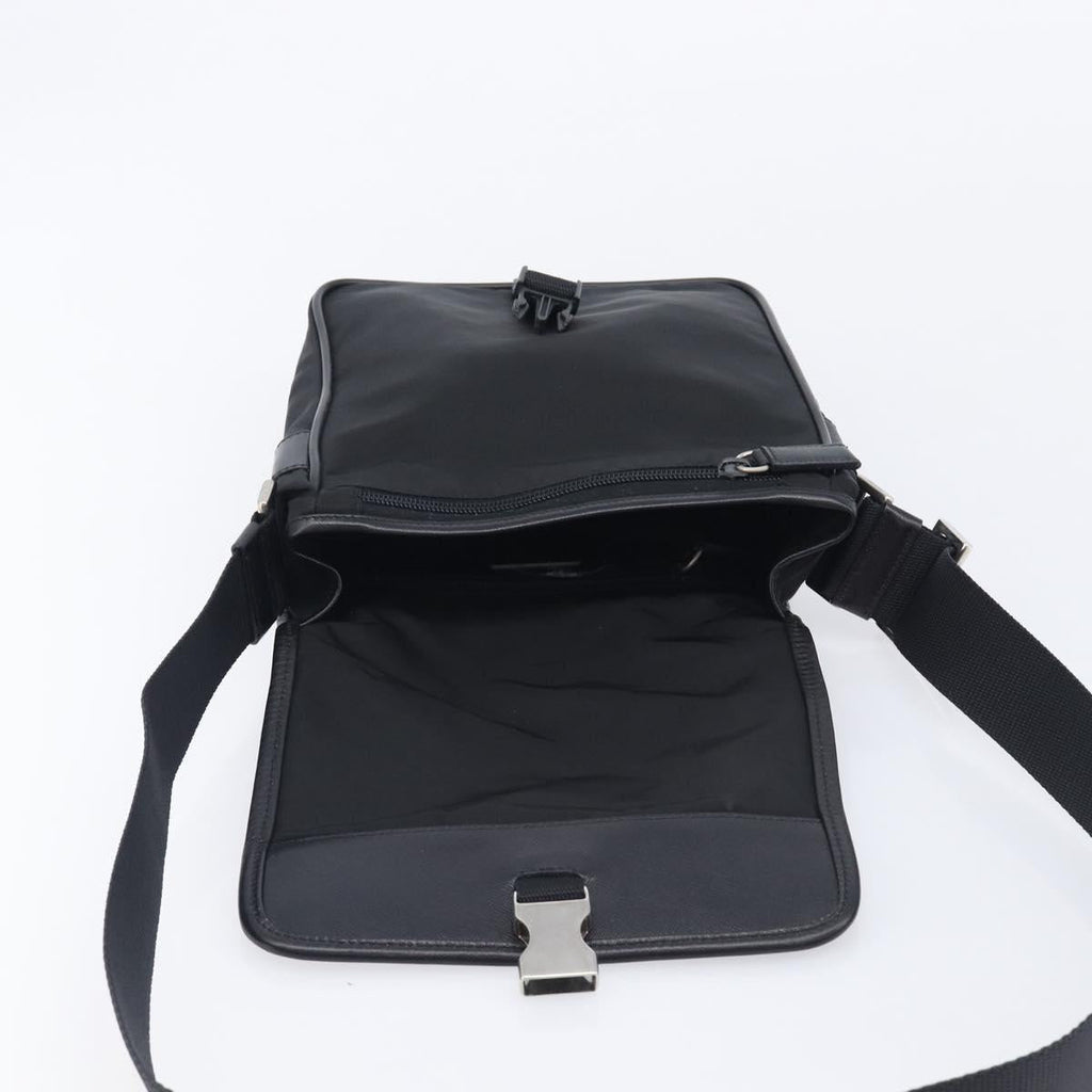 PRADA Shoulder Bag Nylon Black Silver Auth 208041A