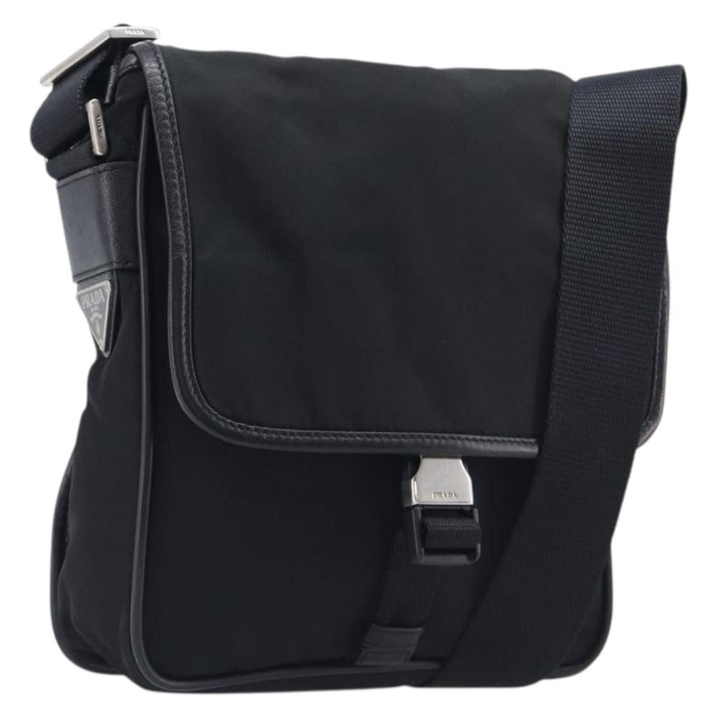 PRADA Shoulder Bag Nylon Black Silver Auth 208041A