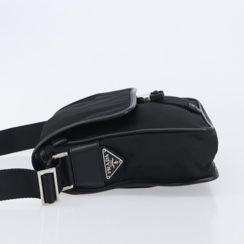 PRADA Shoulder Bag Nylon Black Silver Auth 208041A