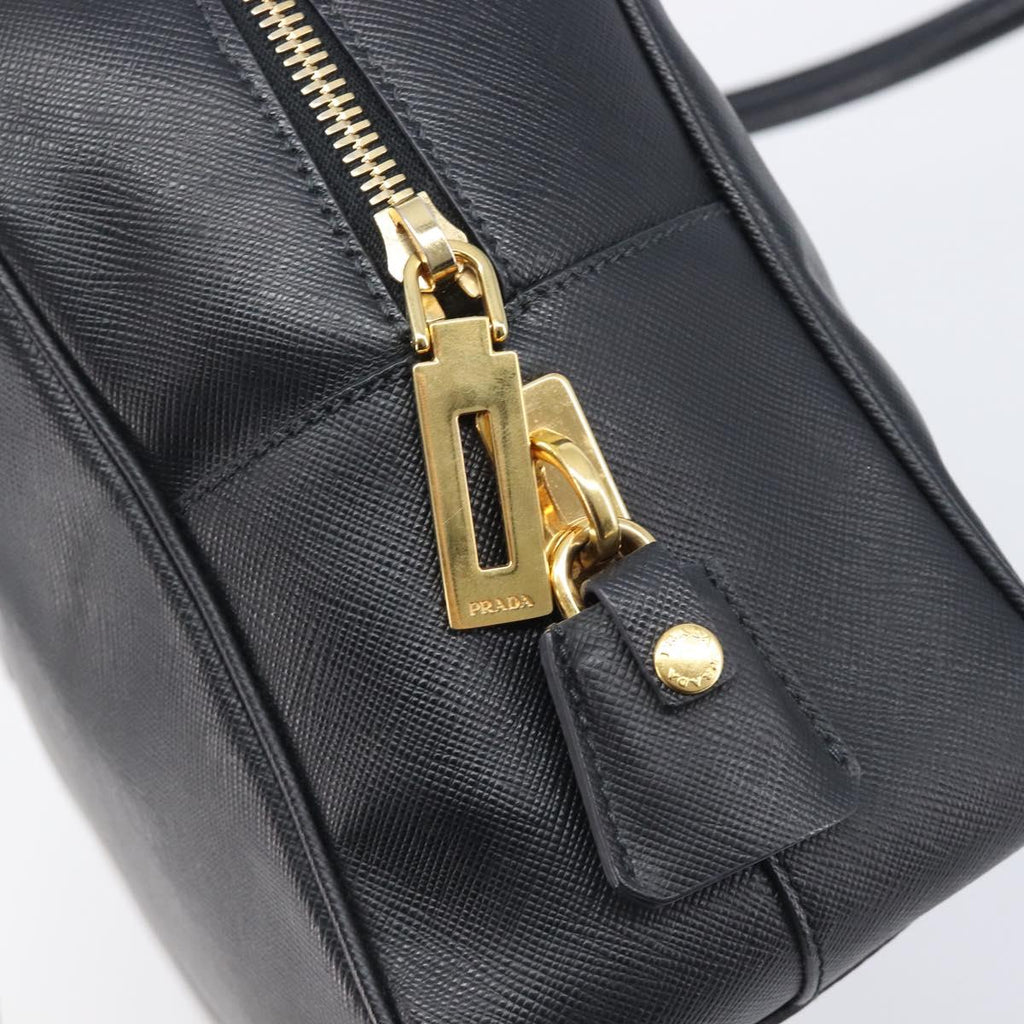 PRADA Hand Bag Saffiano leather Black Gold Auth 208042A