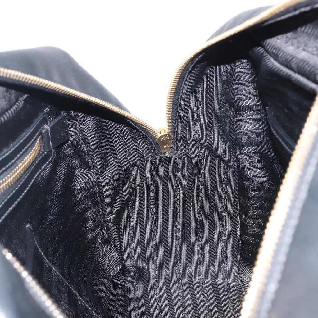 PRADA Hand Bag Saffiano leather Black Gold Auth 208042A