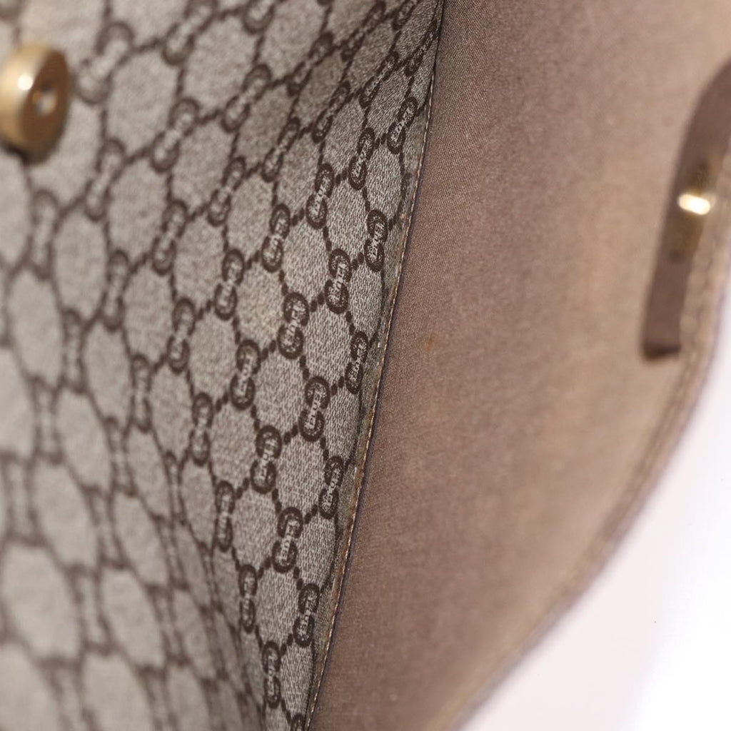 GUCCI PLUS Web Sherry Line Tote Bag PVC Beige Gold Tone Auth 208066