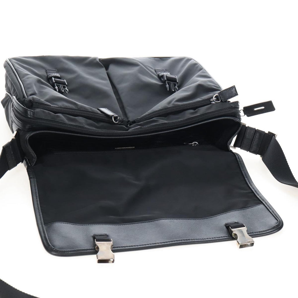 PRADA Shoulder Bag Nylon Black Silver Auth 208092V