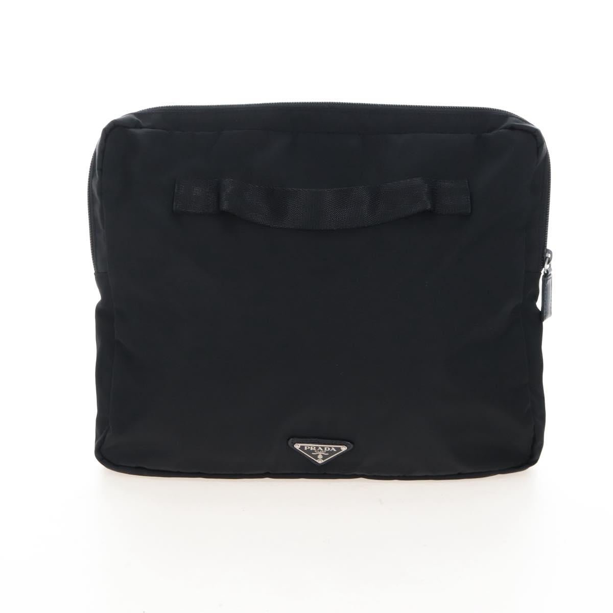 PRADA Shoulder Bag Nylon Black Silver Auth 208092V