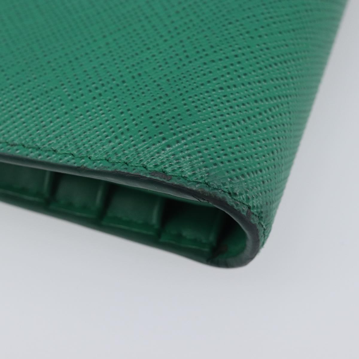 PRADA Compact Wallet Saffiano leather Green Gold Tone Auth 208099V