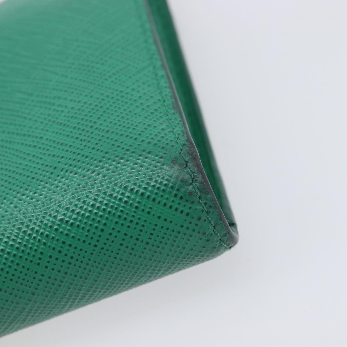 PRADA Compact Wallet Saffiano leather Green Gold Tone Auth 208099V