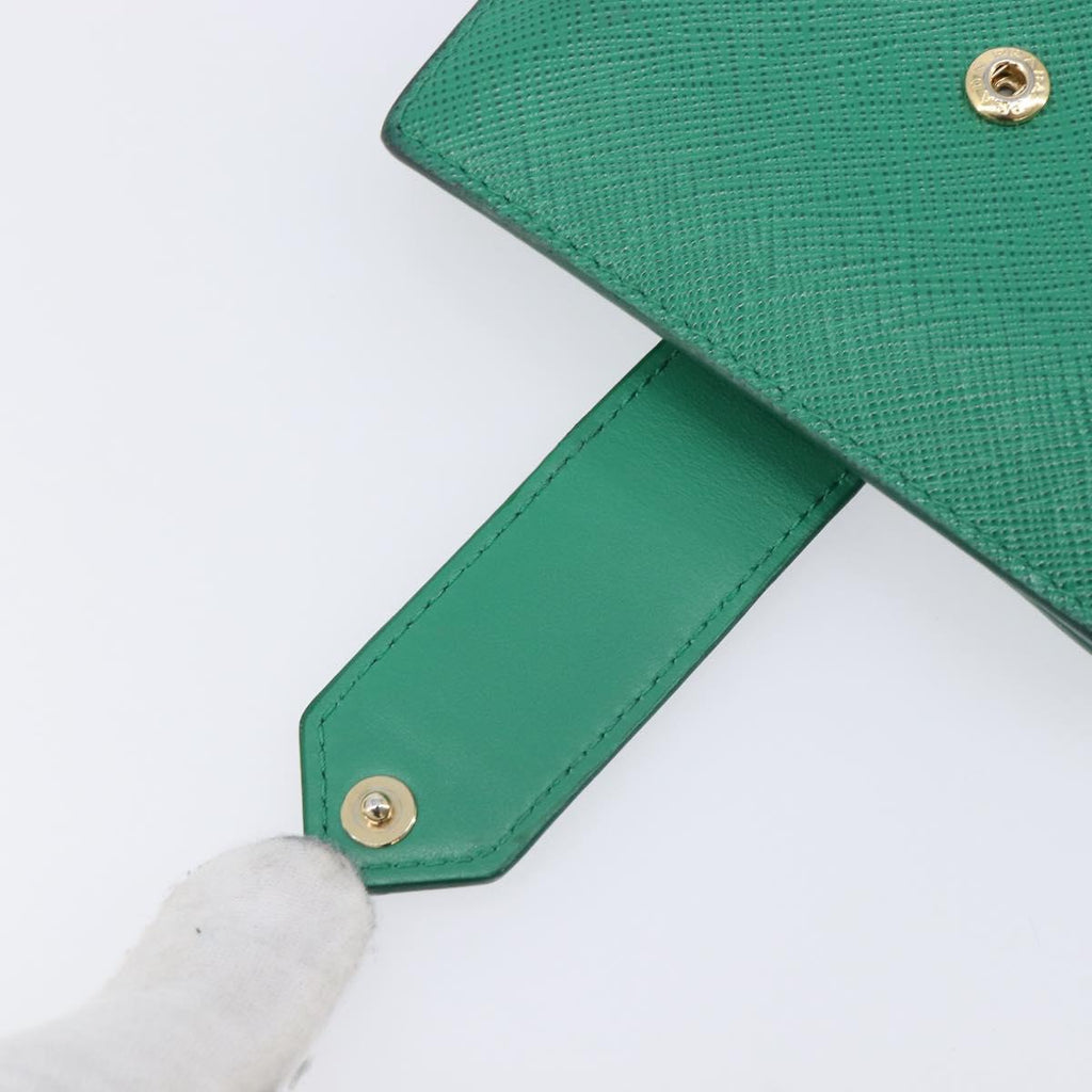 PRADA Compact Wallet Saffiano leather Green Gold Tone Auth 208099V