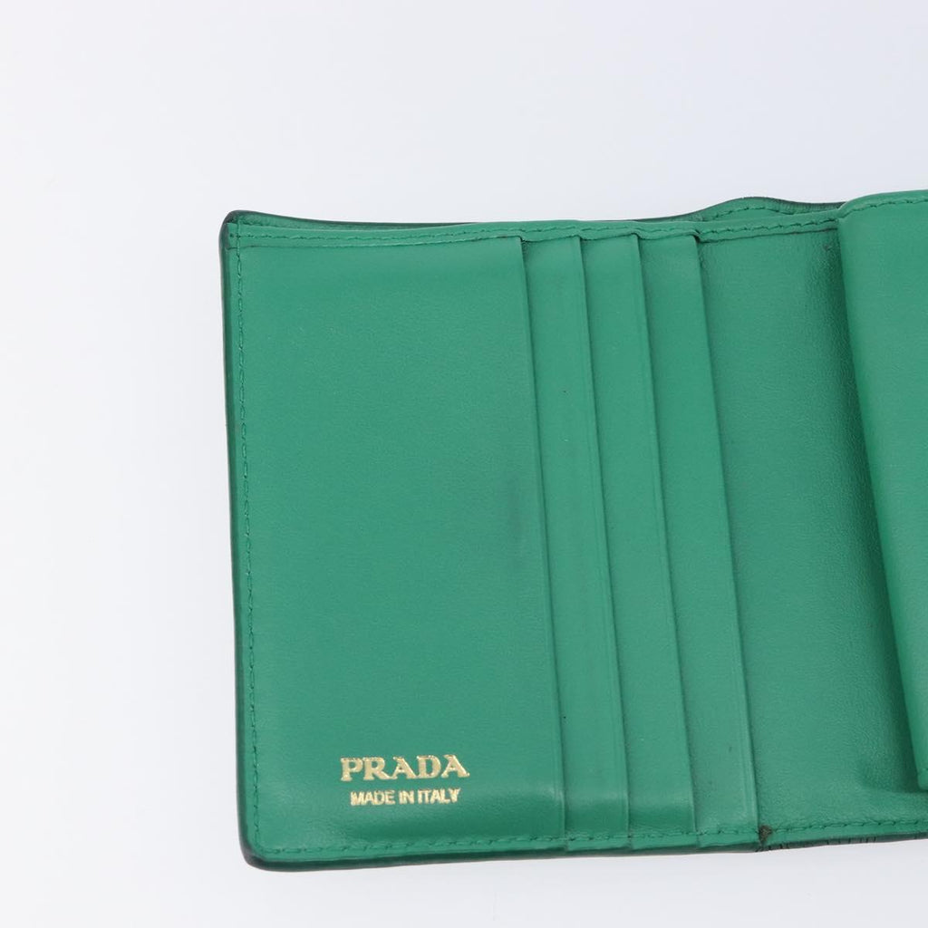 PRADA Compact Wallet Saffiano leather Green Gold Tone Auth 208099V