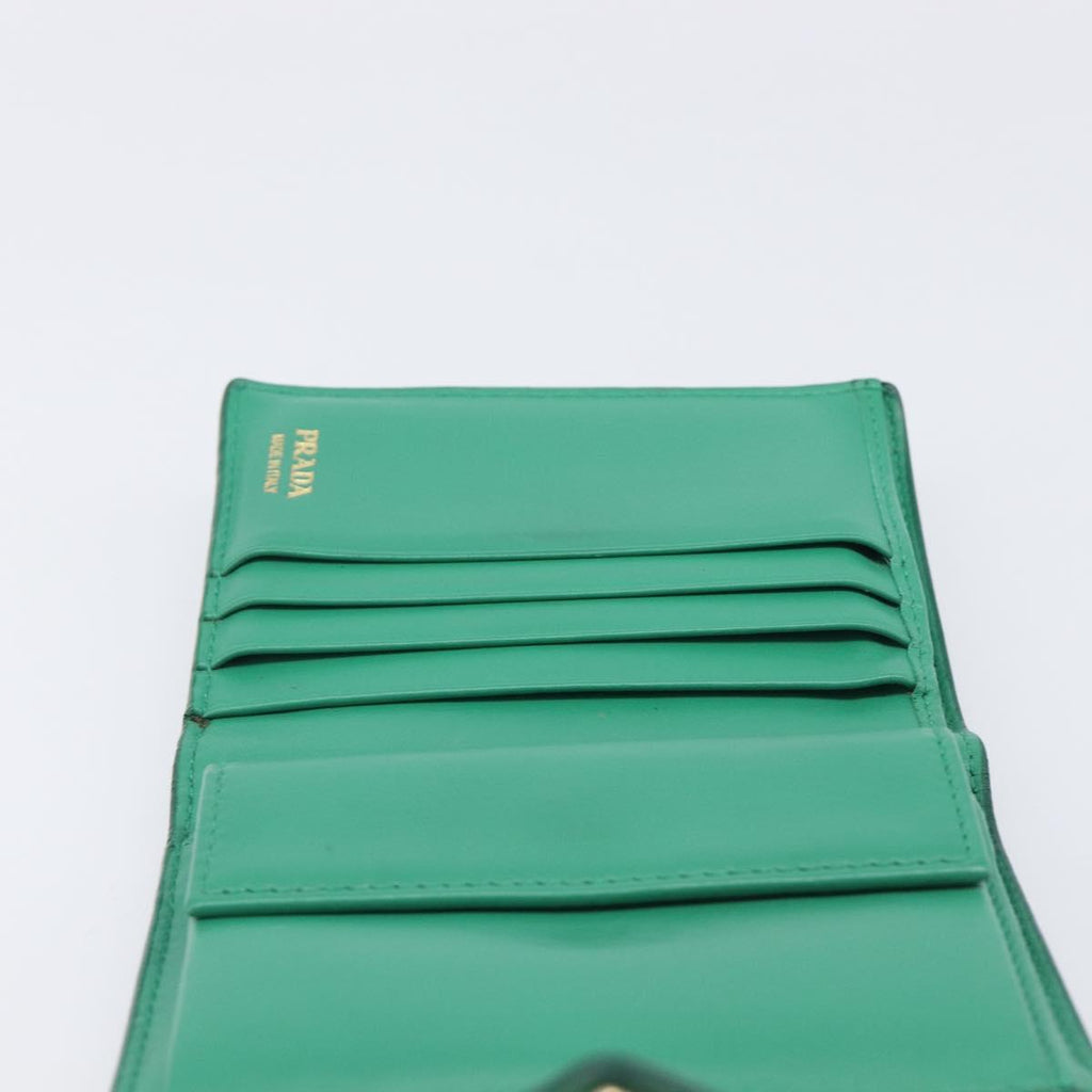 PRADA Compact Wallet Saffiano leather Green Gold Tone Auth 208099V