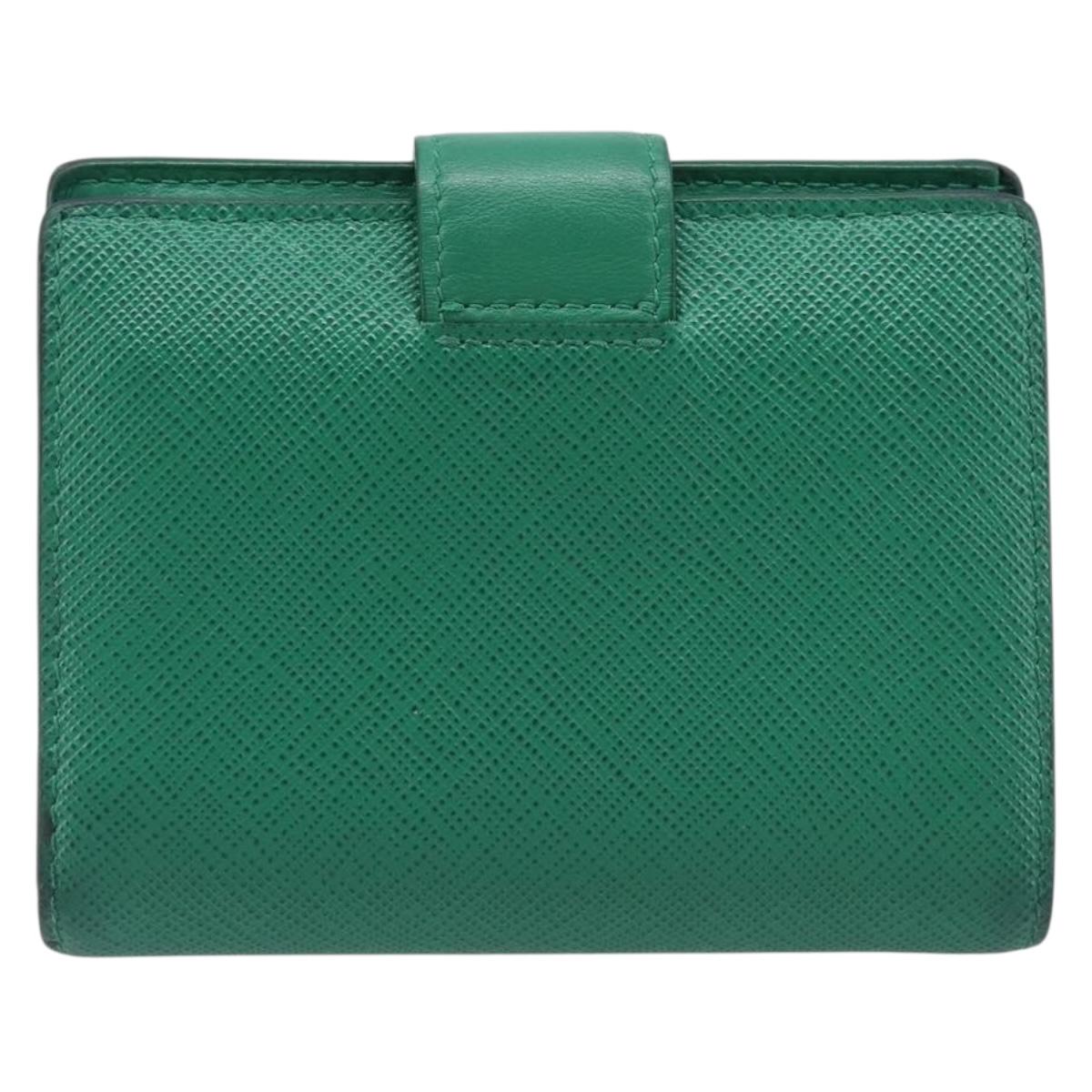 PRADA Compact Wallet Saffiano leather Green Gold Tone Auth 208099V