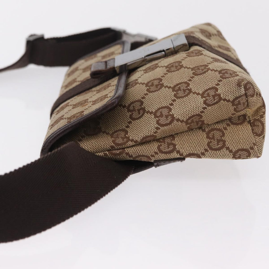 GUCCI GG Canvas Waist Bag Beige Silver 131236 Auth 208149